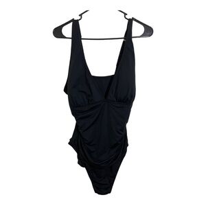 Anne Cole womens one piece V neck plunge front black size 16 adjust straps